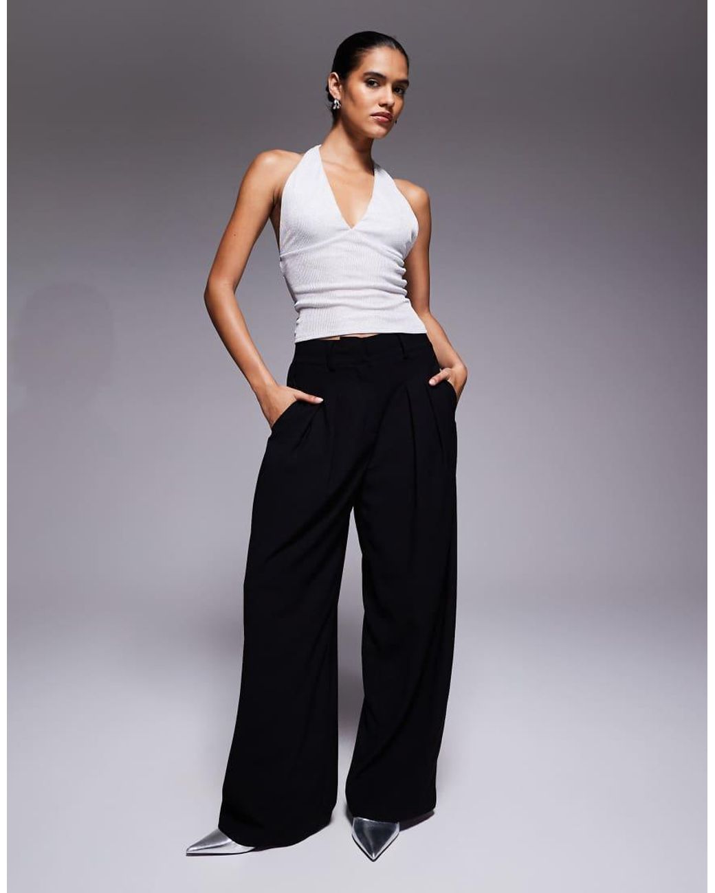 ASOS Gray Metallic Tie Neck Halter Top