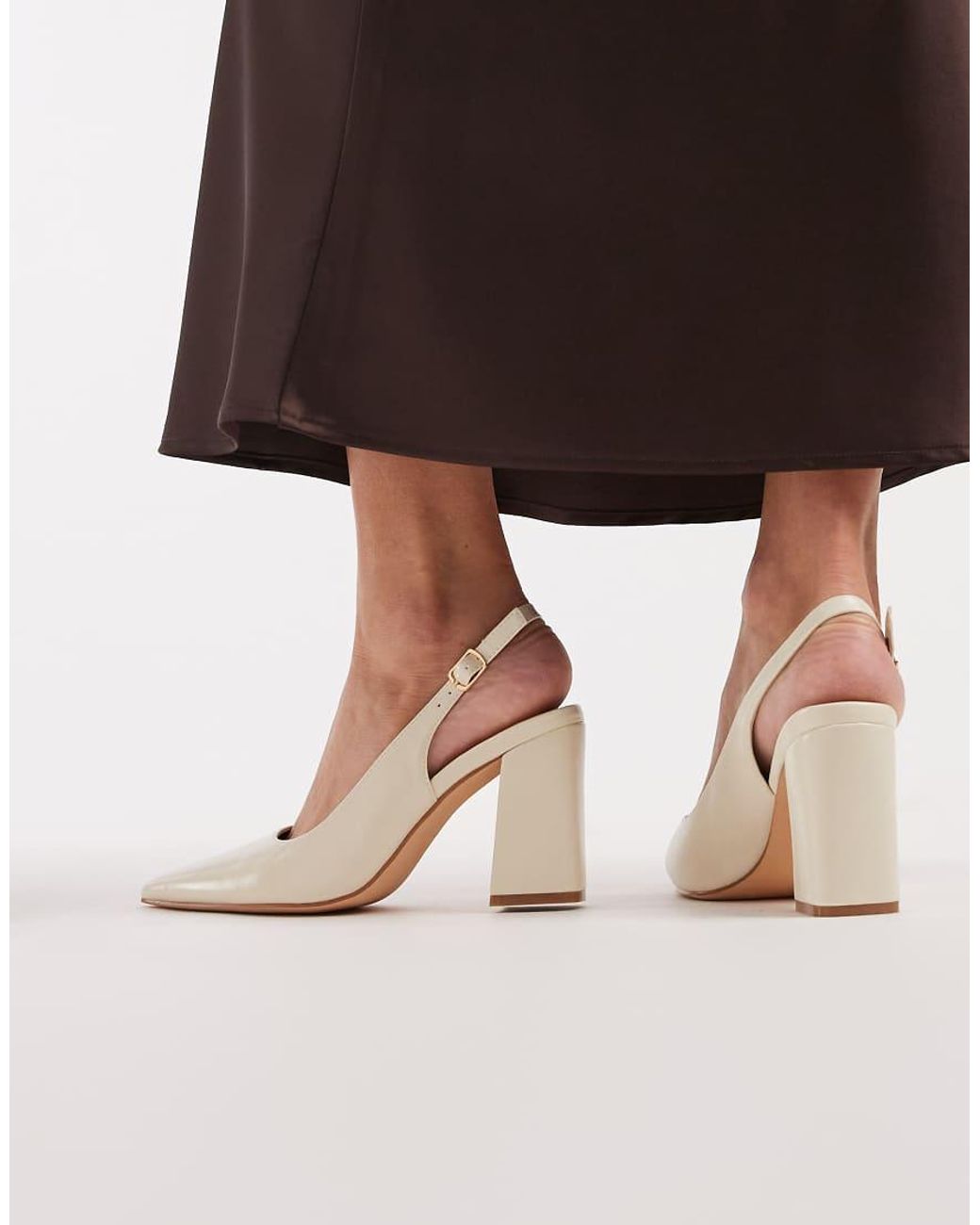 SEQWL Brown Hogan Sling Back Block Heeled Shoes