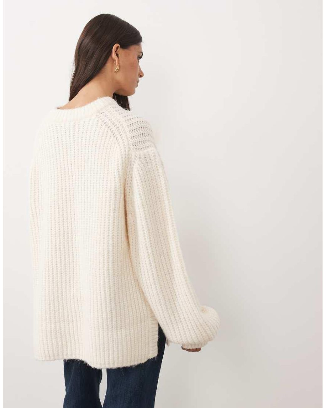 ASOS Natural Rib Longline Sweater With Side Split With Wool