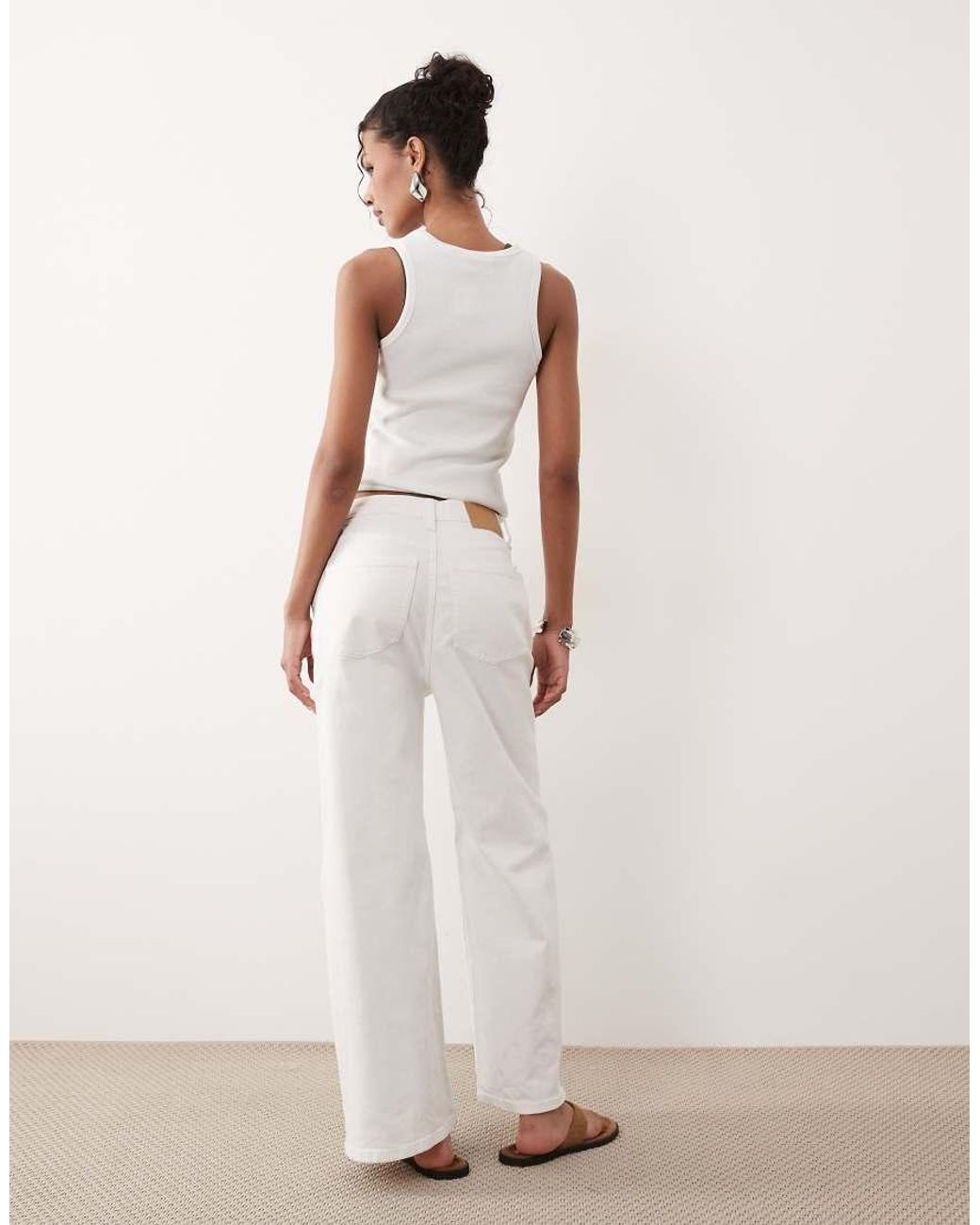 ASOS Natural Ankle Grazer High Waist Wide Leg Jeans