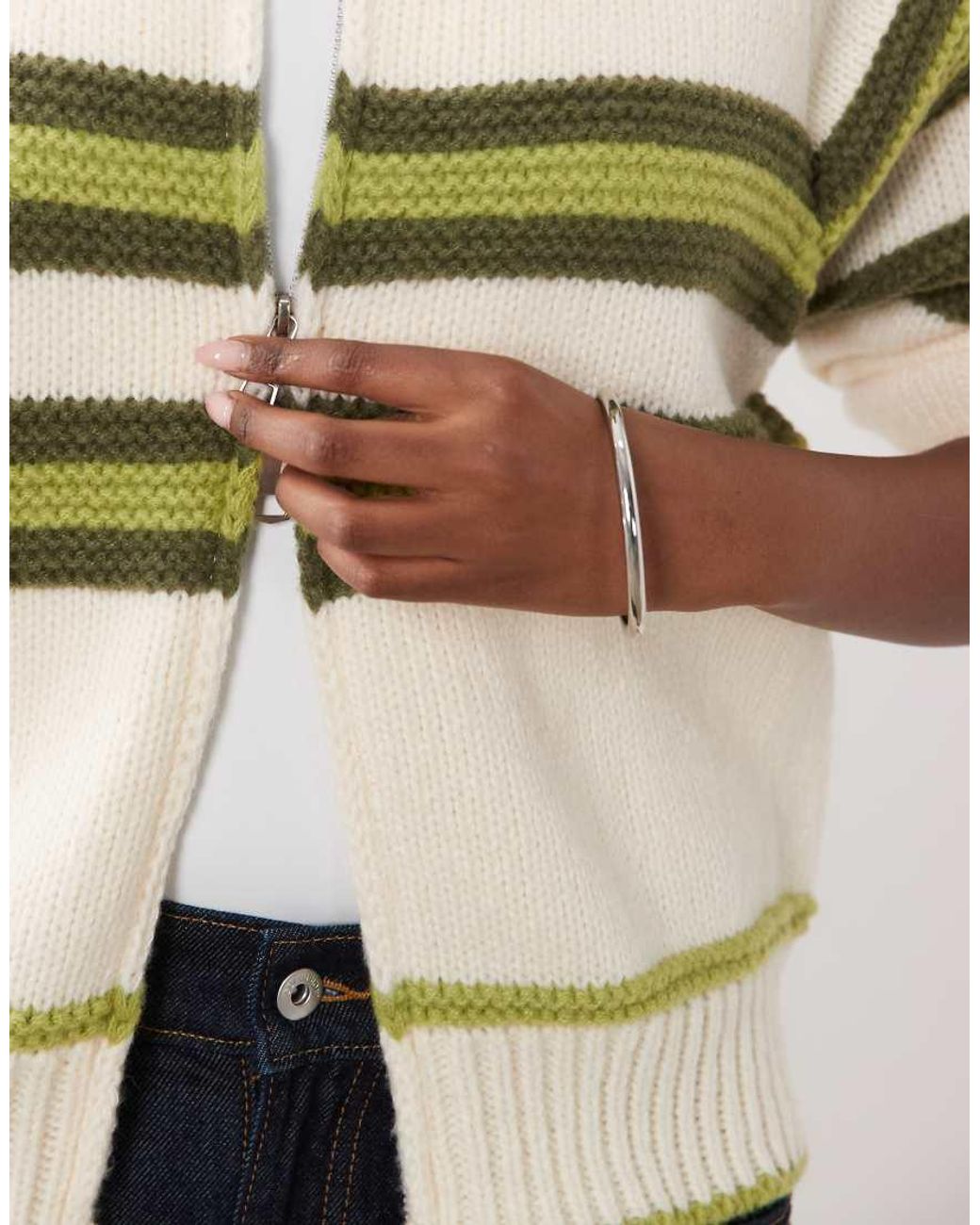 Kiwi & Co Natural Sunday Zip Through Stripe Front Cardigan