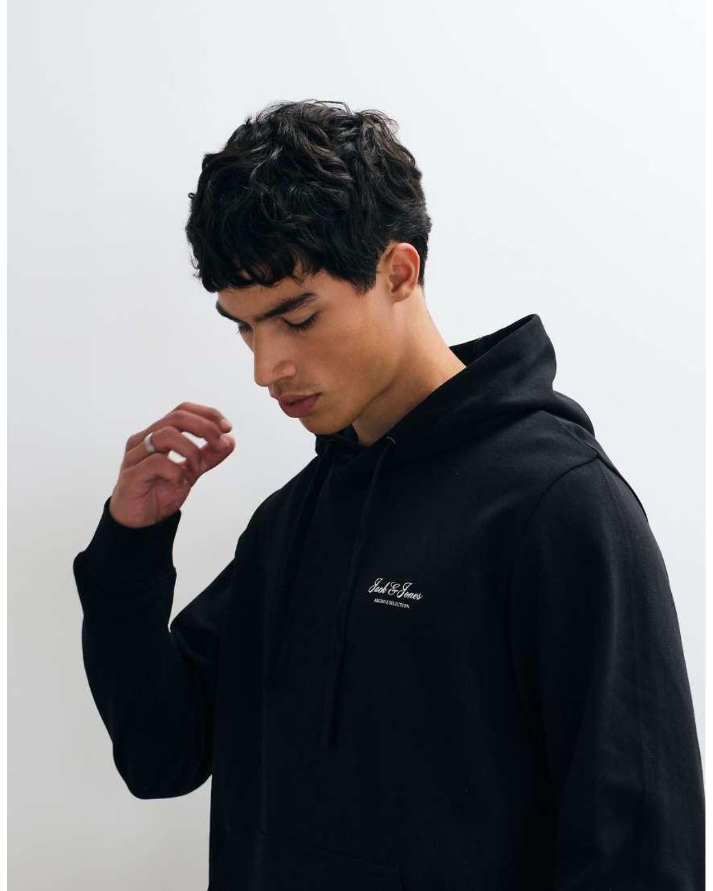 Jack & Jones Blue Script Chest Logo Hoodie for men
