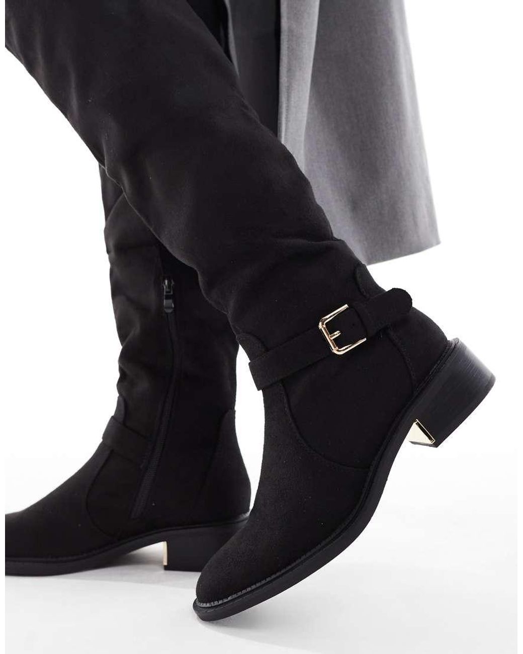 SEQWL Black Latte Buckle Detail Over The Knee Boots
