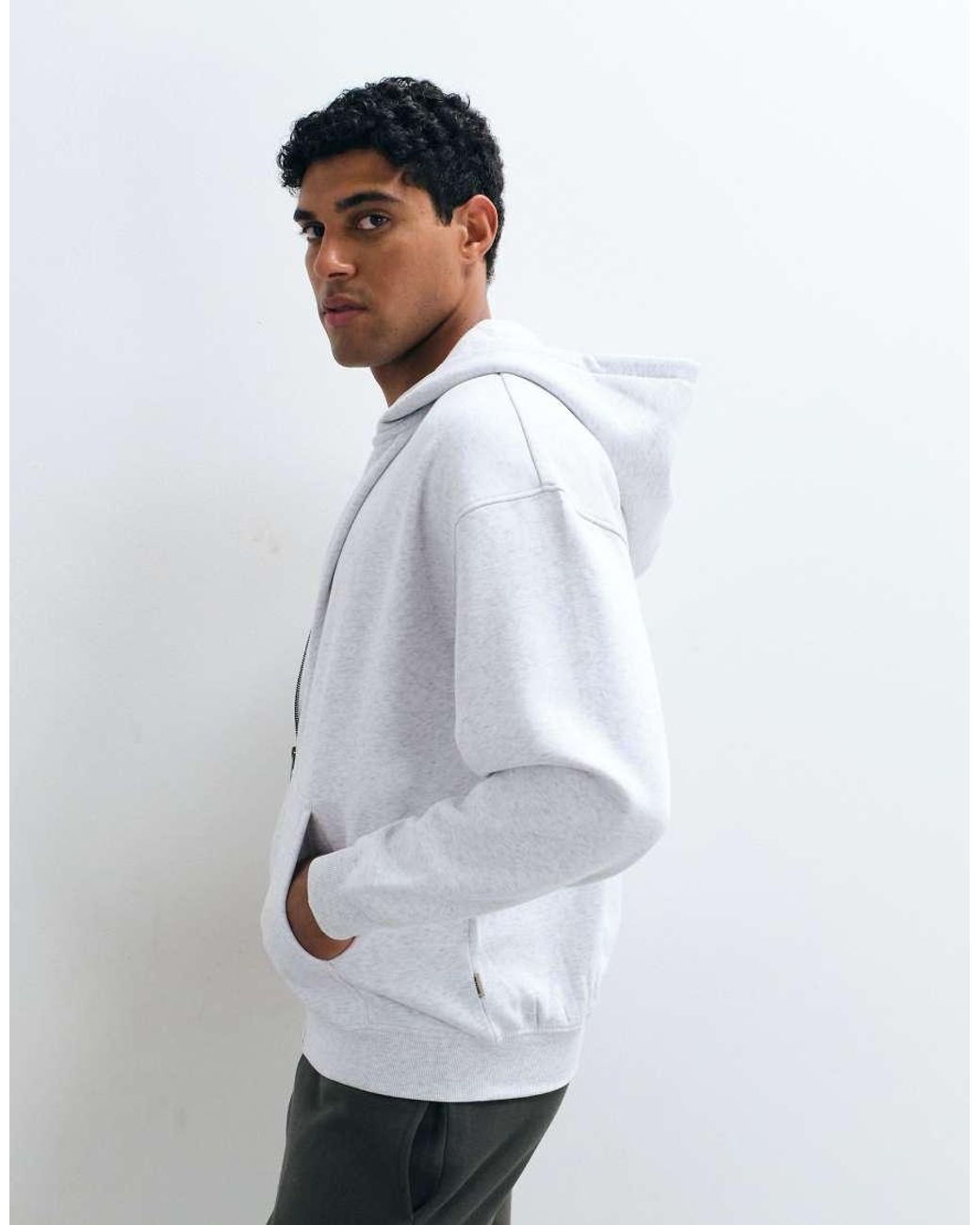 Only & Sons White Oversized Zip Through Hoodie for men