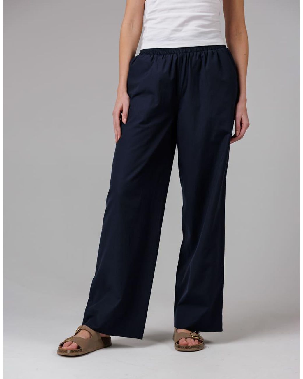 French Connection Blue Cotton Blend Elasticated Straight Leg Poplin Trousers