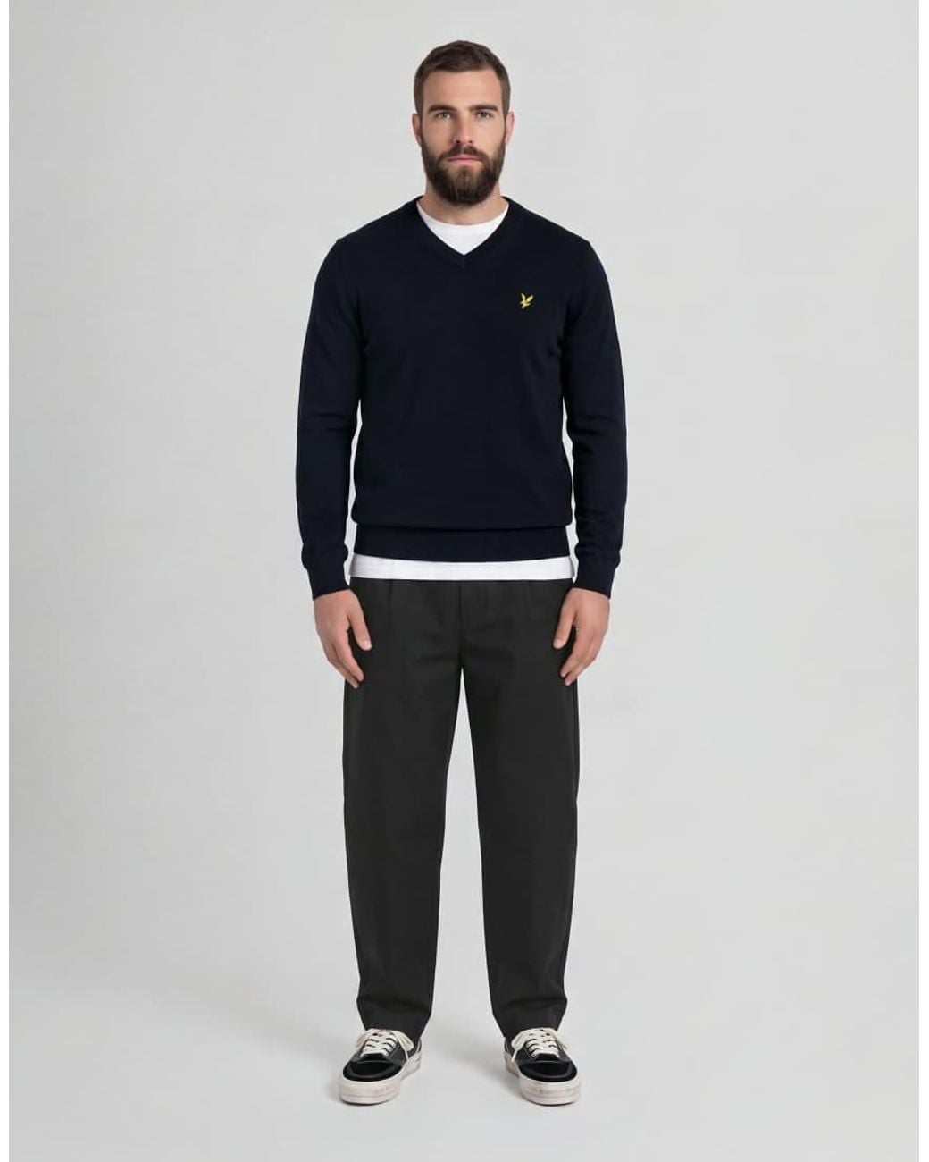 Lyle & Scott Blue Mid Knits Cotton Merino V Neck Jumper for men