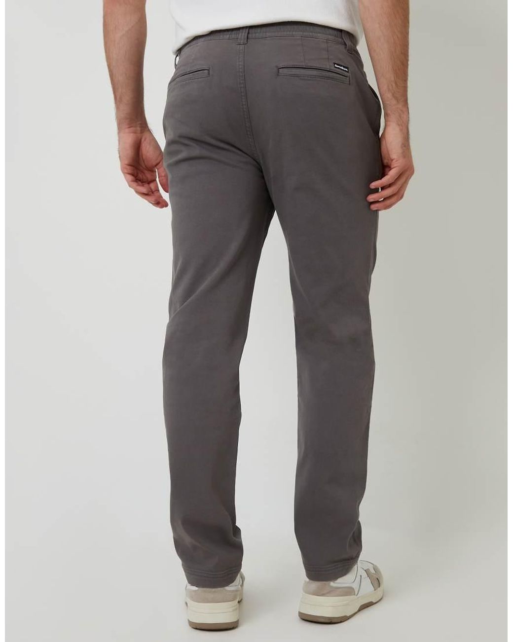 Threadbare Gray Cotton Elasticated Waist Chino Trousers for men