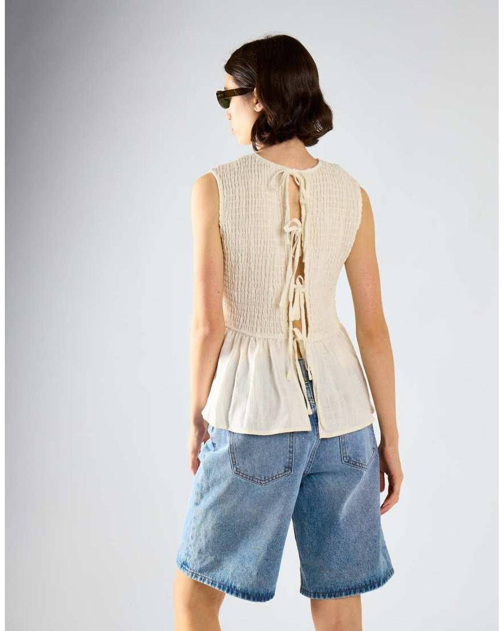 Glamorous Blue Sleeveless Bubble-Hem Top
