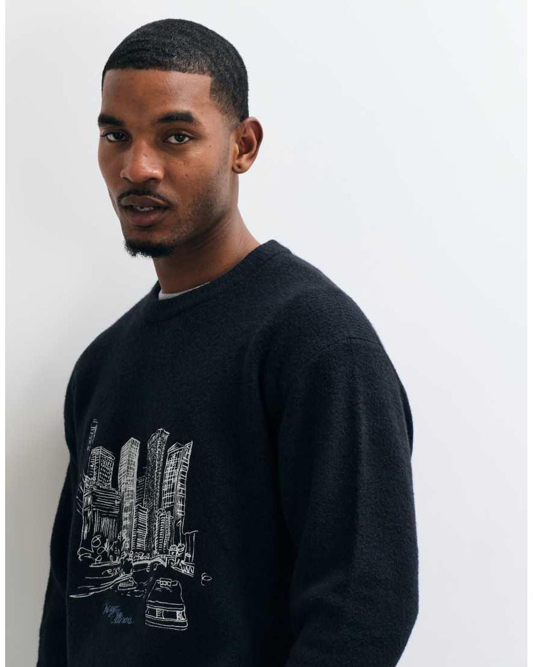 Abercrombie & Fitch Blue Knitted Chicago Graphic Mock Neck Jumper for men