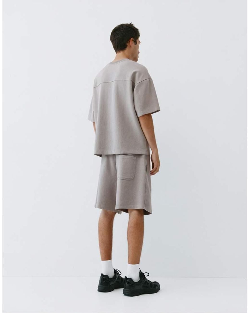 Pull&Bear Gray Interlock Short Sleeve Heavweight T-shirt for men