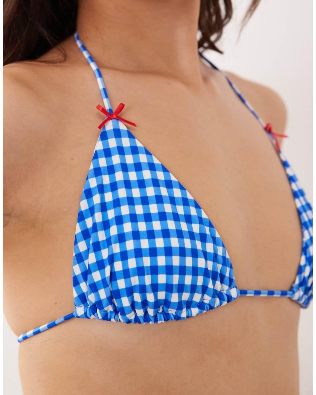 Free Society Blue Gingham Triangle Bikini Top