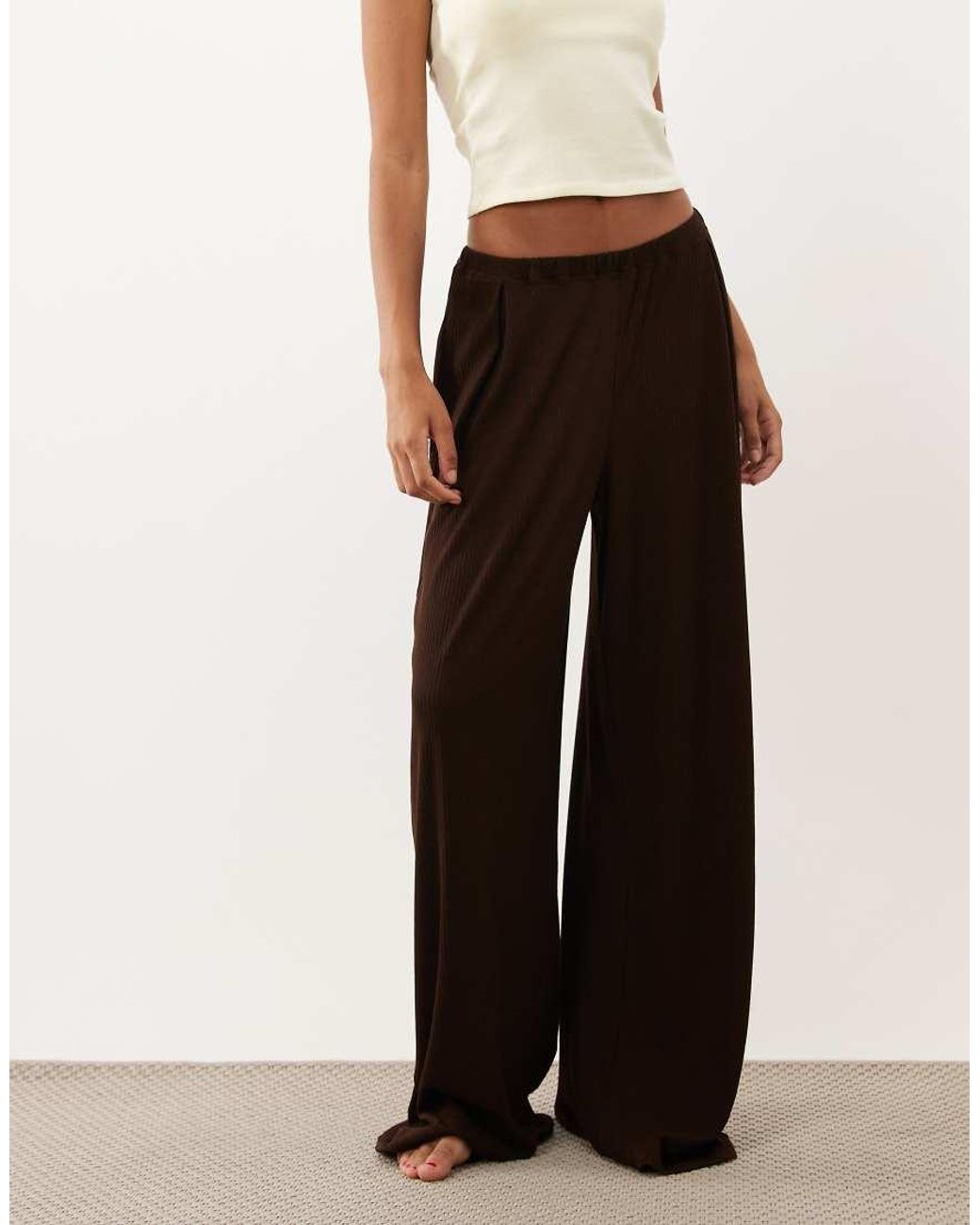 ASOS White Asos Design Tall Lounge Mix & Match Rib Wide Leg Bottom