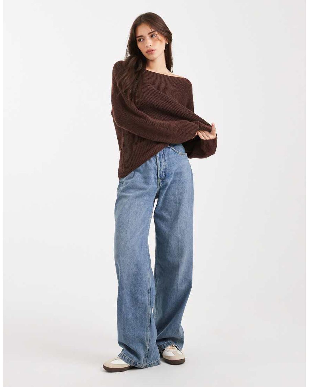 Miss Selfridge Brown Slouchy Off The Shoulder Jumper