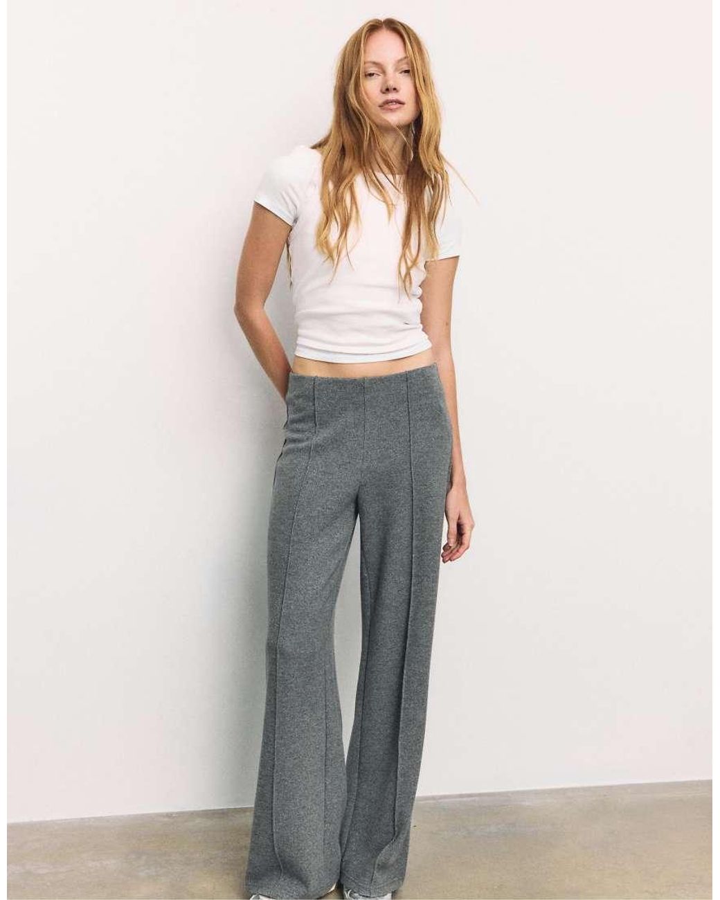 Stradivarius Gray Knit Trousers With Seam Detail