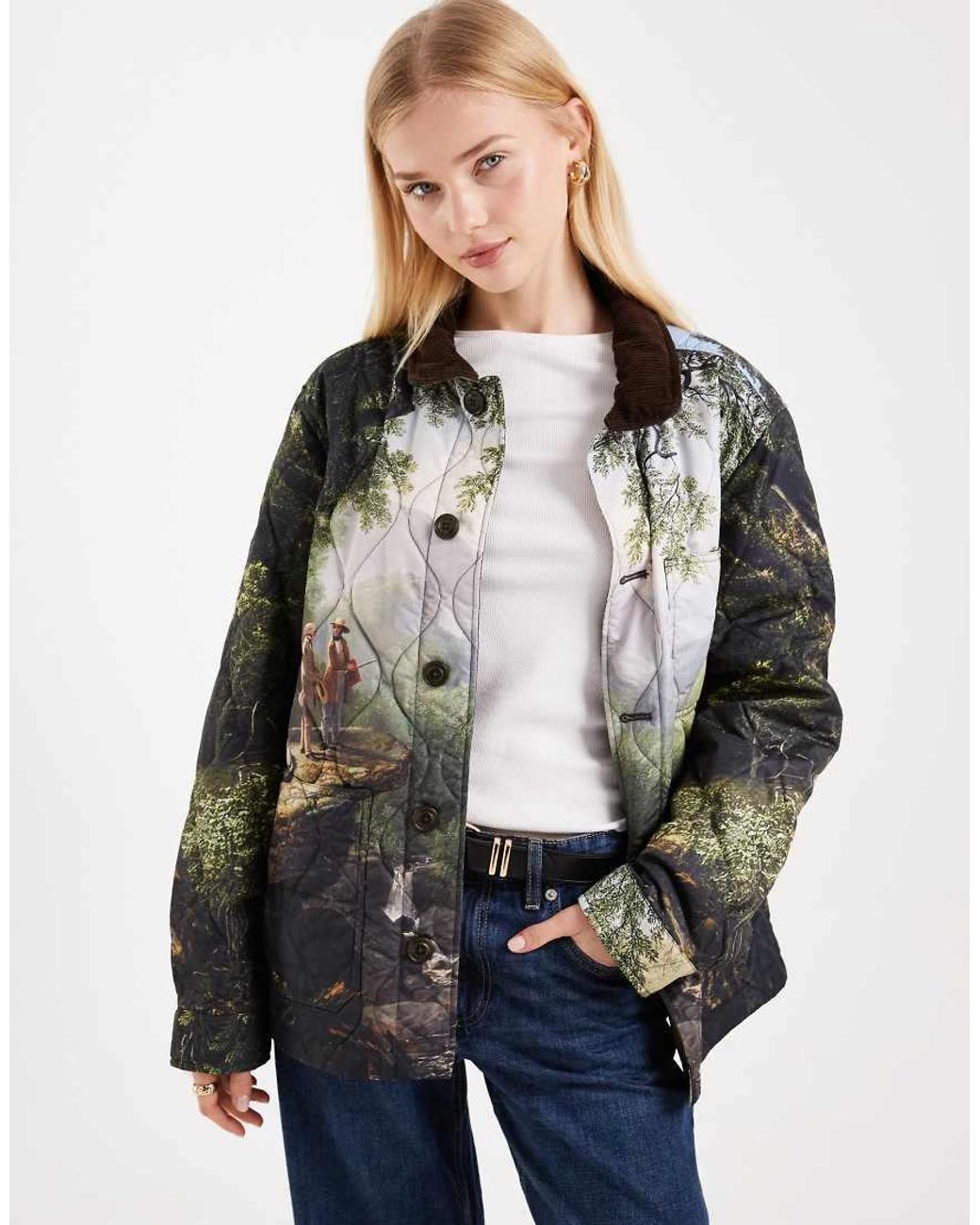 Polo Ralph Lauren Gray Quilted All Over Print Shirt Jacket
