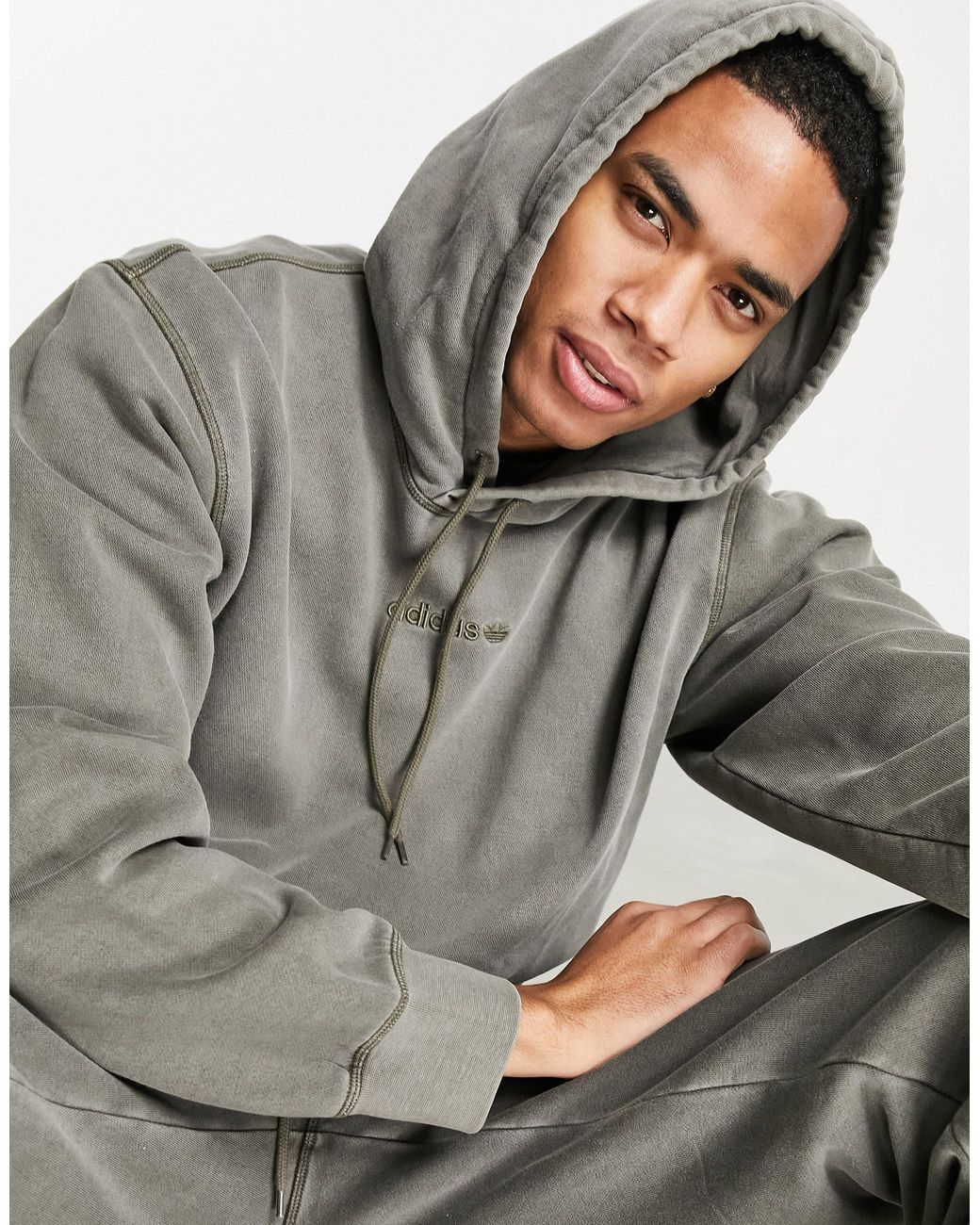 adidas Originals premium Sweats Overdyed Hoodie in Green for Men