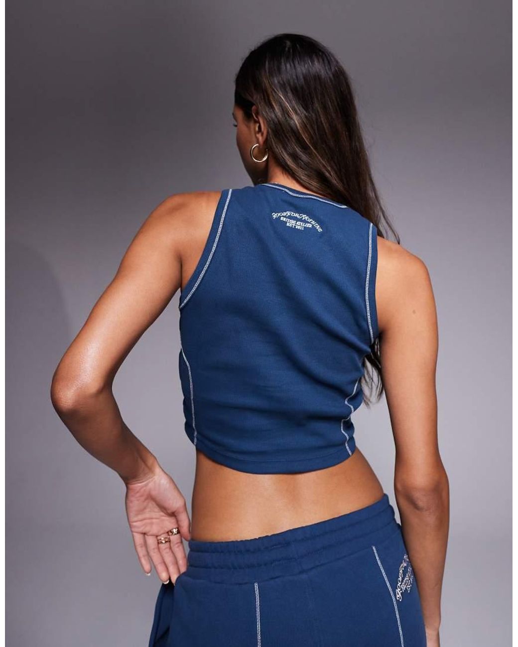 Good For Nothing Blue Stitch Detail Cropped Vest Top