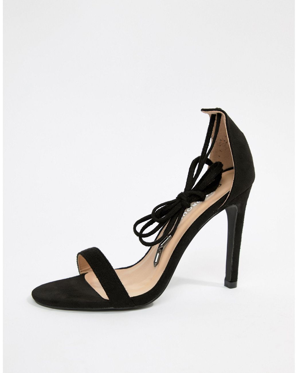 black ankle tie heels