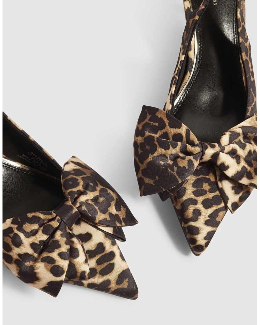River Island Brown Leopard Bow Kitten Heel Court Shoes