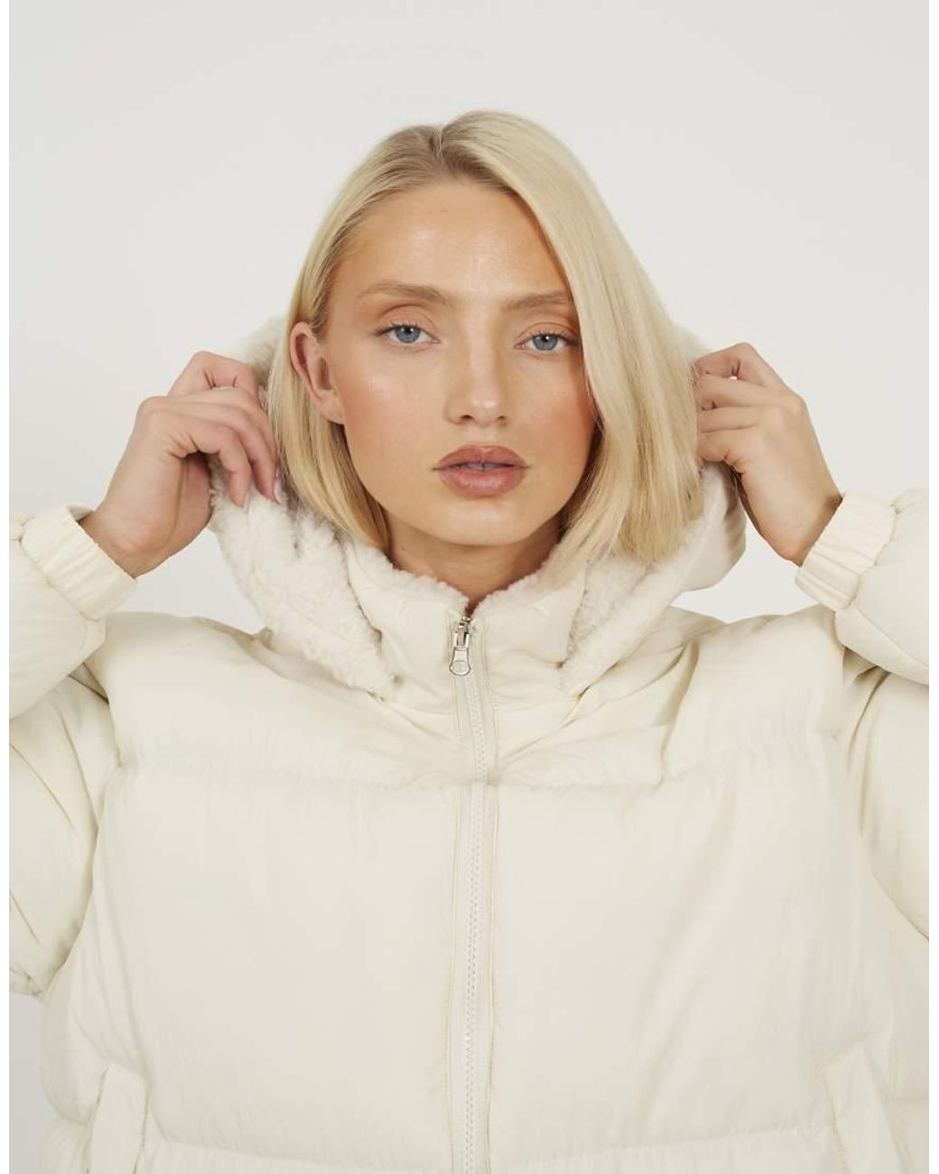 Brave Soul Natural Crinkle Oversized Short Puffer Jacket