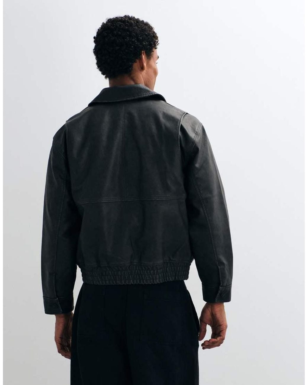Abercrombie & Fitch Blue Oversized Faux Leather Jacket for men