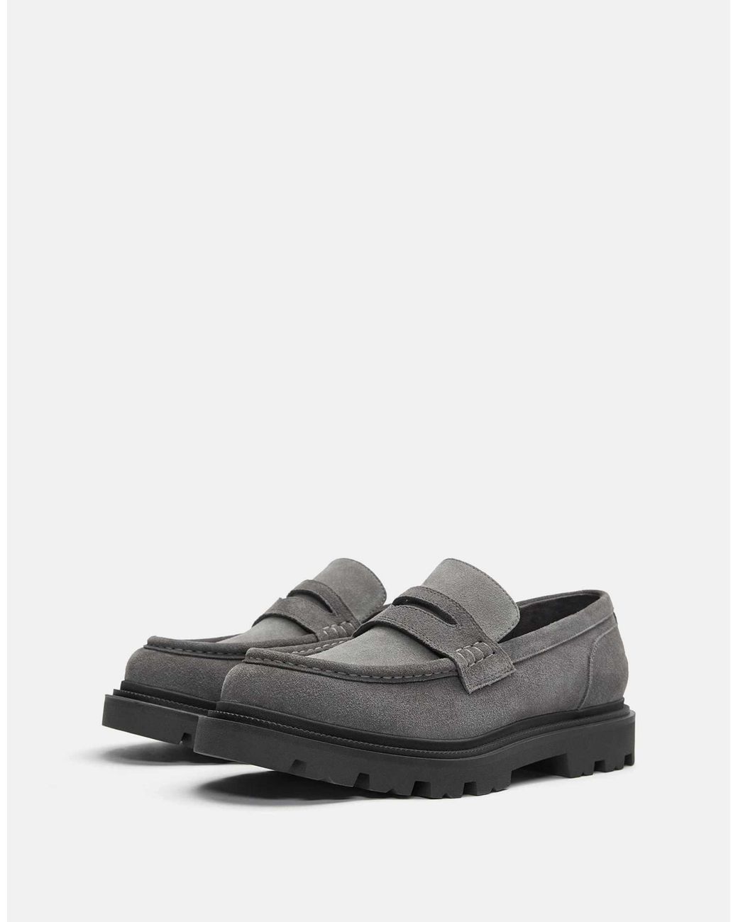 Pull&Bear – leder-loafer in Gray für Herren