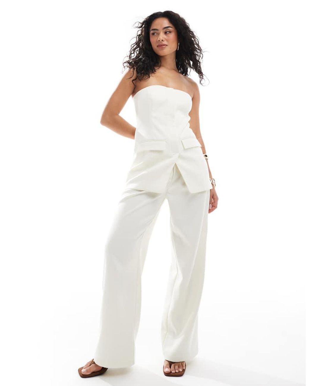 4th & Reckless White Tailored Bandeau Split Front Top Co-ord