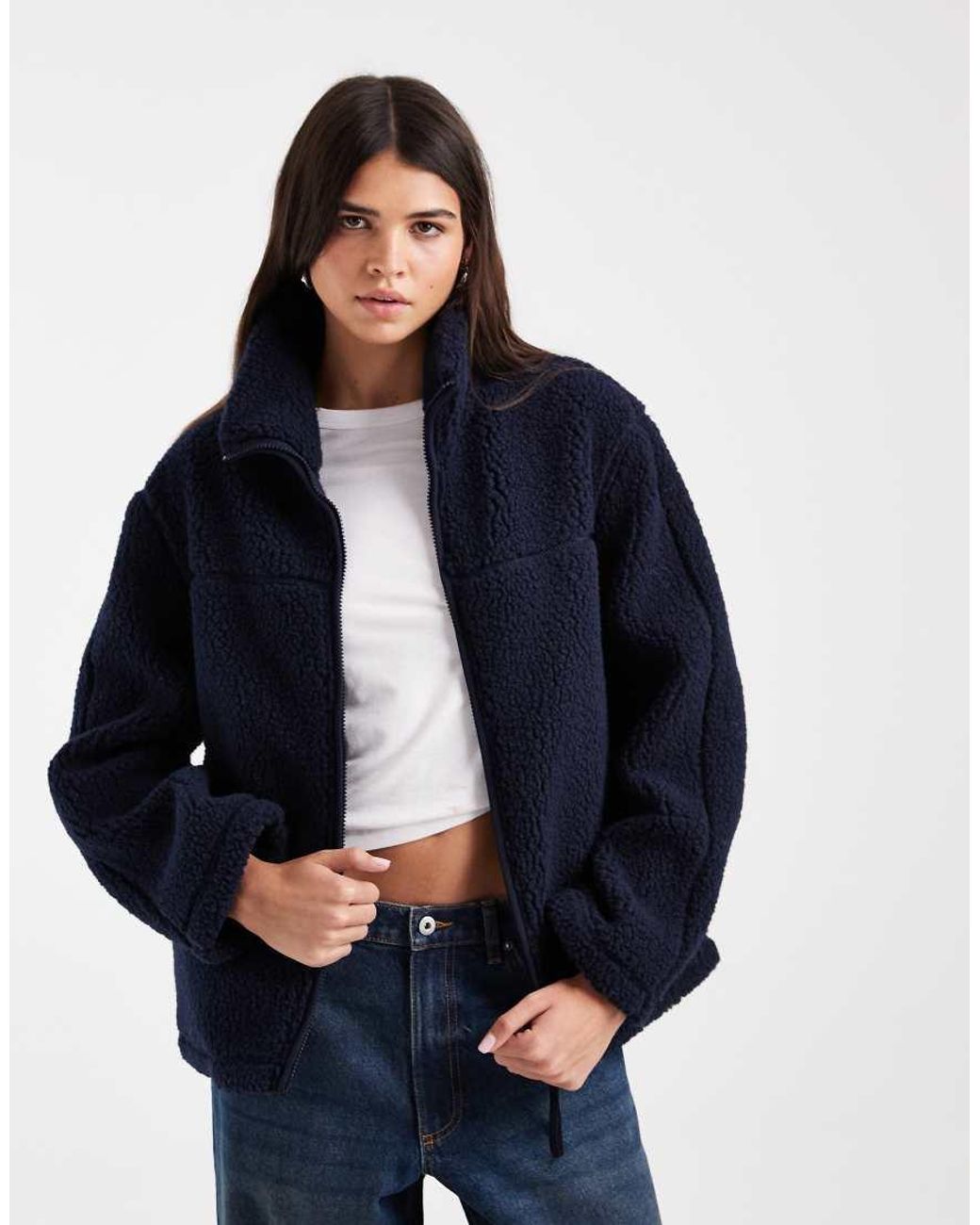 Vero Moda Blue Oversized Funnel Neck Teddy Jacket