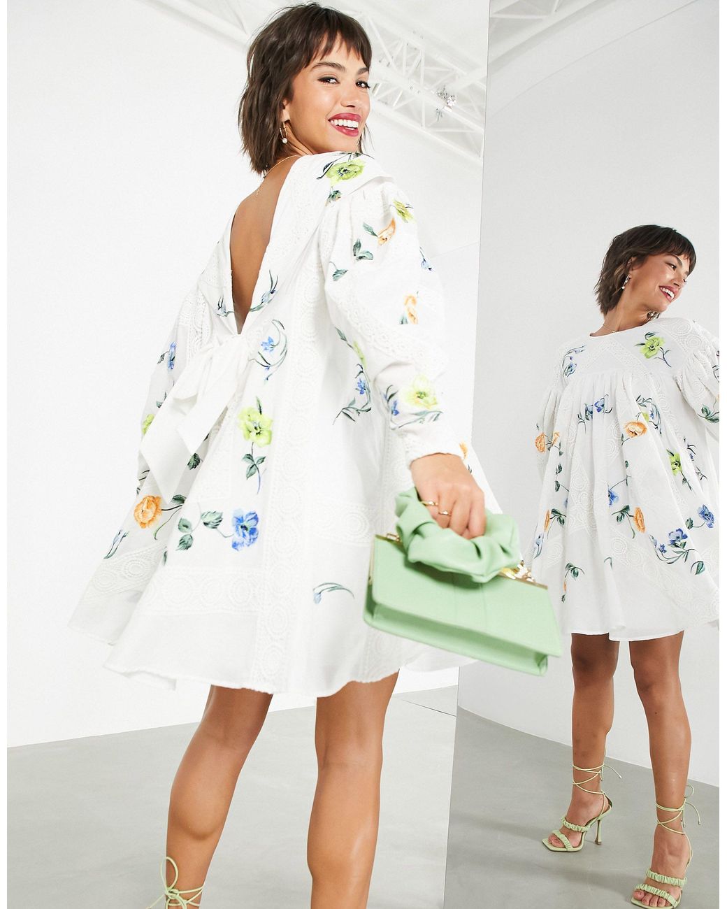 Asos design tiered trapeze mini dress in broderie online