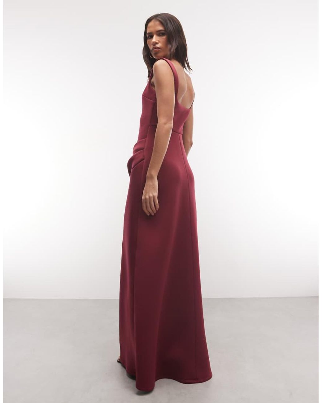 ASOS Red Square Neck Maxi Dress With Hitched Skirt Detail