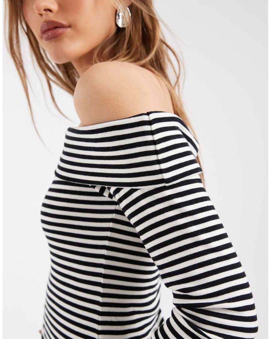 Levi's Blue Clara Off The Shoulder Asymmetric Striped Jumper