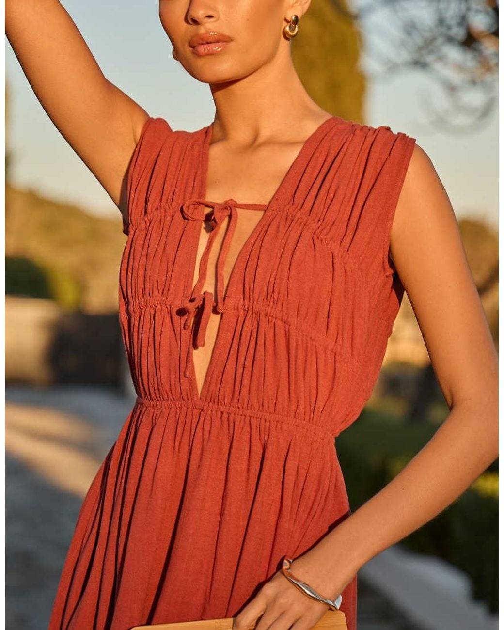 The Frolic Orange Exclusive Linen Feel Tie Front Shir Mini Dress