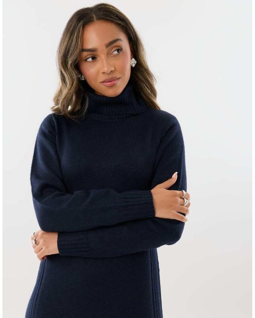 Threadbare Blue Turtle Neck Maxi Jumper Dress