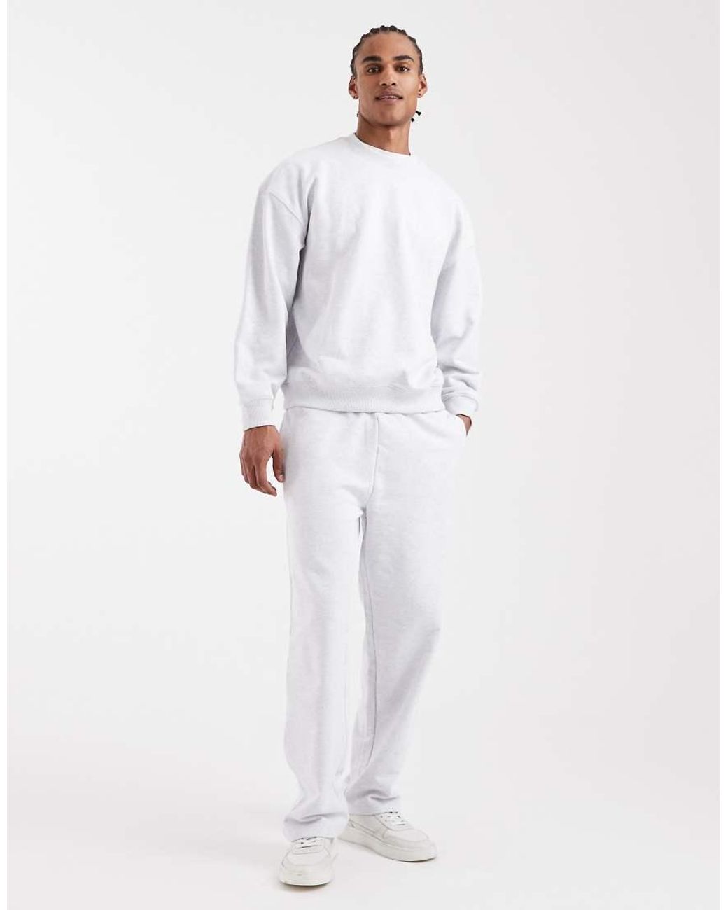 Only & Sons White Premium 400gsm Heavyweight Oversized Fit Crew Neck Sweatshirt Co-ord for men
