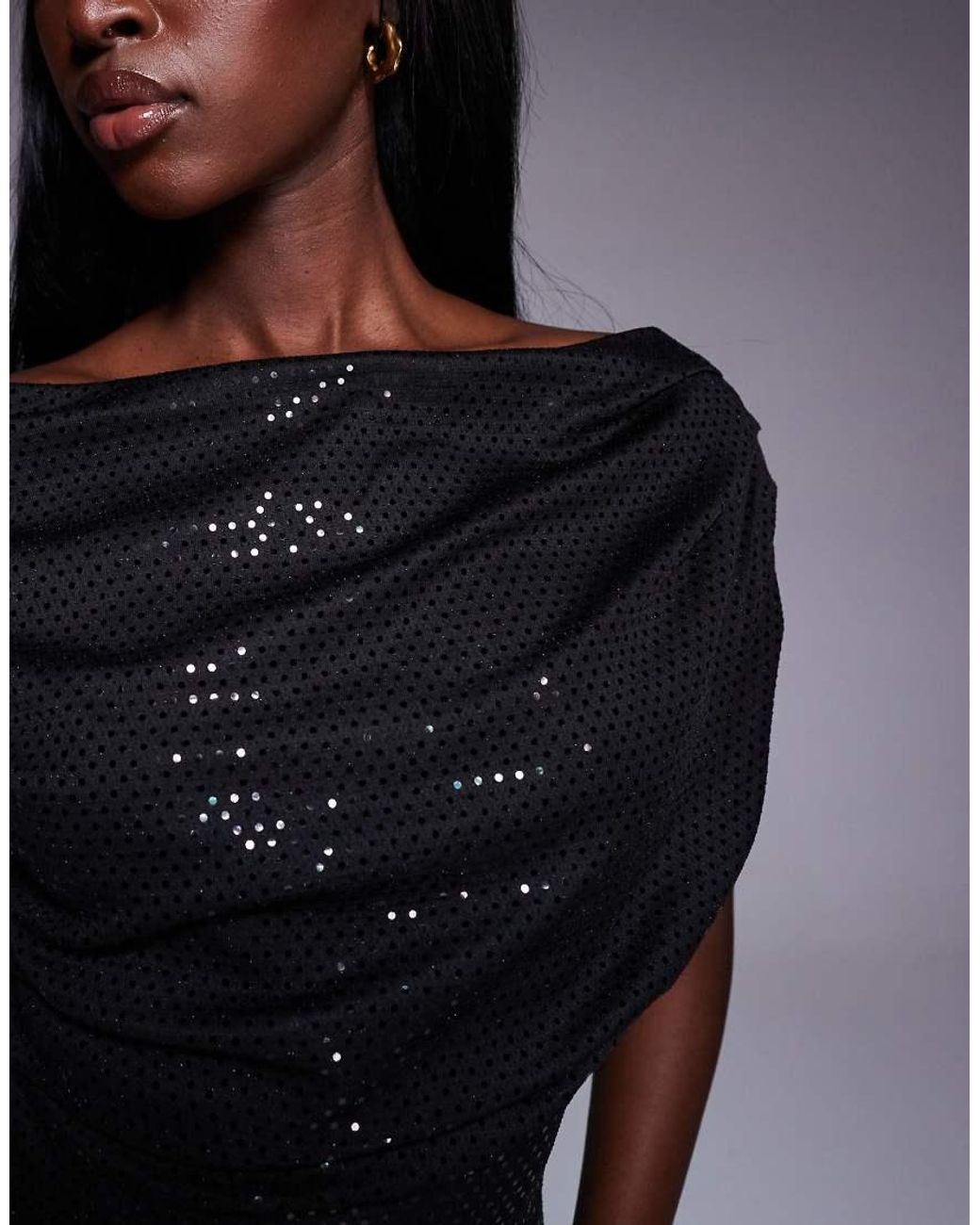 New Look Black Sequin Drape Top