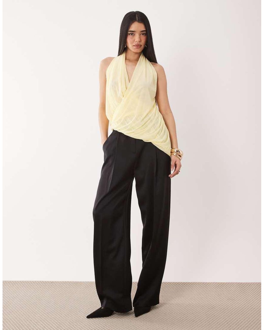 ASOS Natural Stretch Chiffon Halter Draped Top