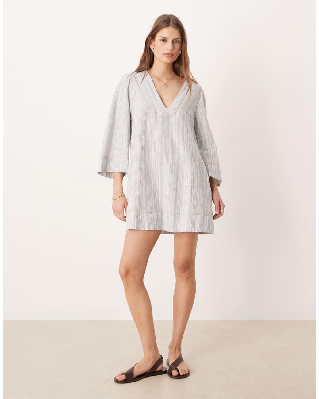 Free People White Goldie V Neck Smock Mini Dress