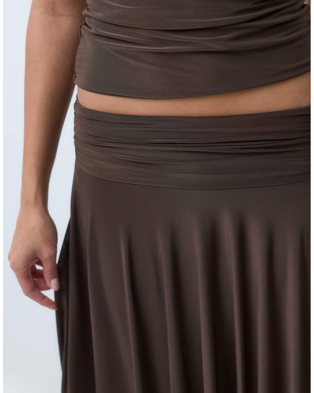 Kaiia White Exclusive Double Sculpted Slinky Fold Over Detail Asymmetric Fairy Hem Midaxi Skirt Co-Ord