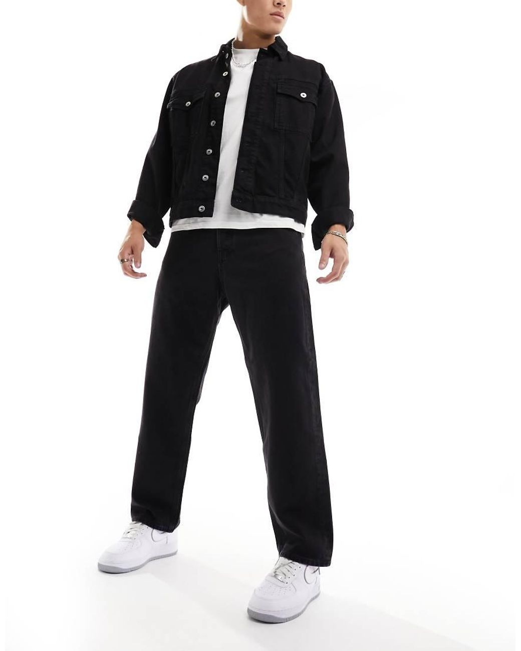 Jack & Jones Black Alex baggy Fit Rigid Jeans for men