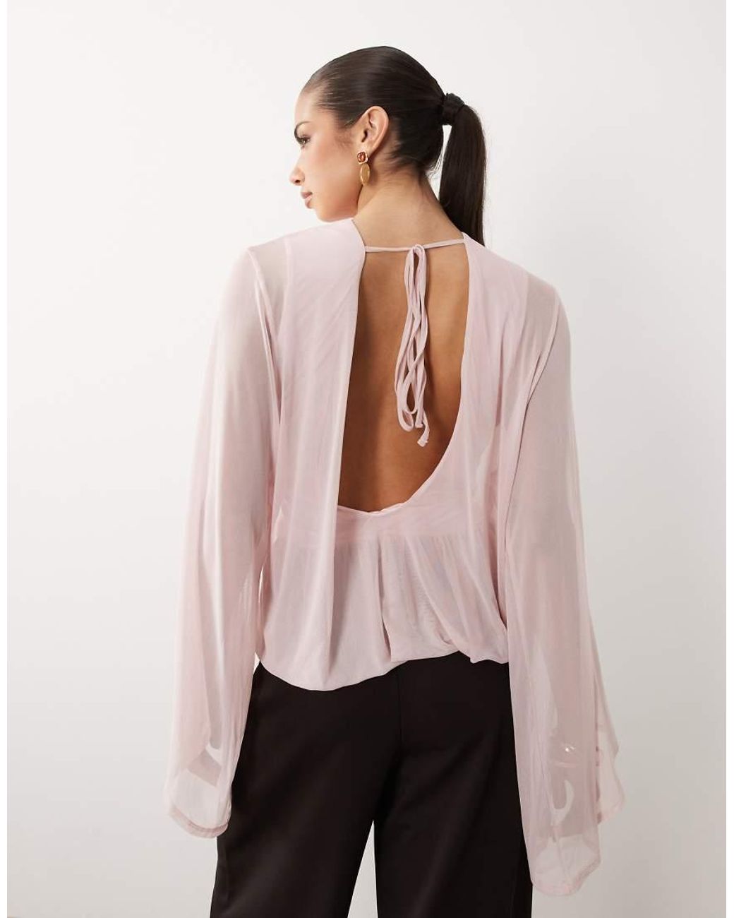 ASOS Pink Mesh Cowl Drape Blouson Mesh Top