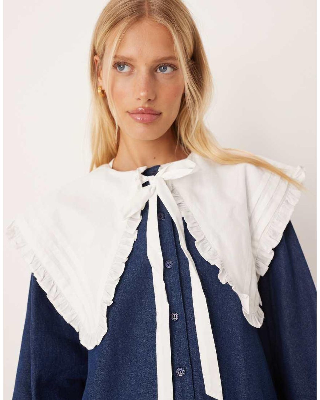 Neon Rose Blue Oversized Removable Collar Denim Mini Smock Dress
