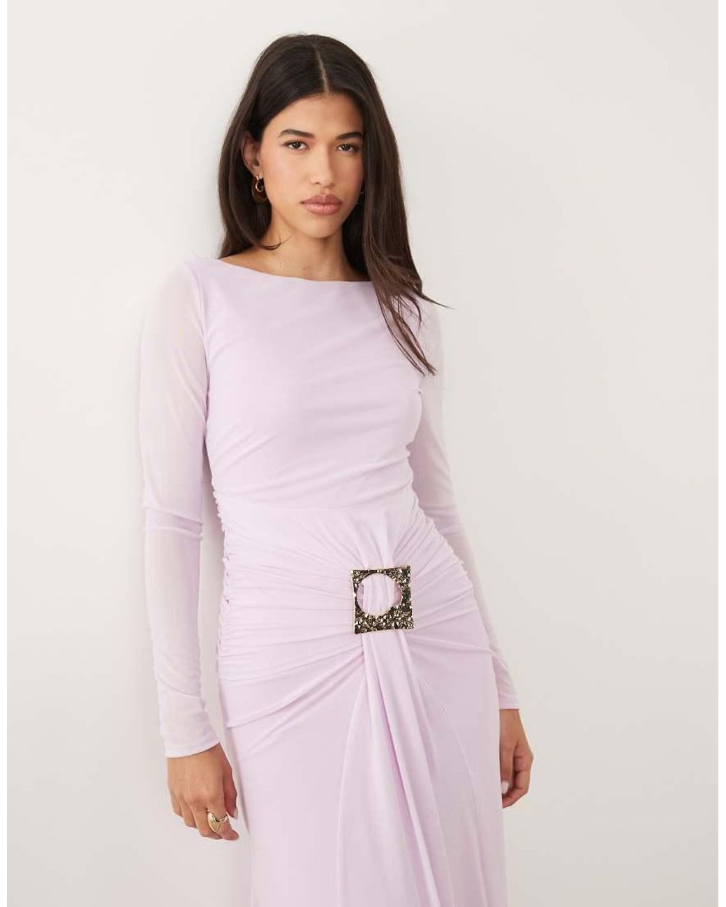 DASKA Pink Slash Neck Tie Front Trim Detail Maxi Dress