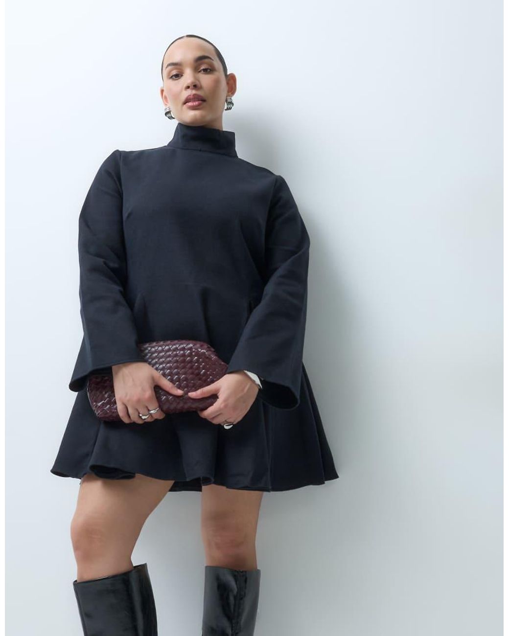 ASOS Blue Asos Design Curve Funnel Neck Tailored Godet Mini Dress
