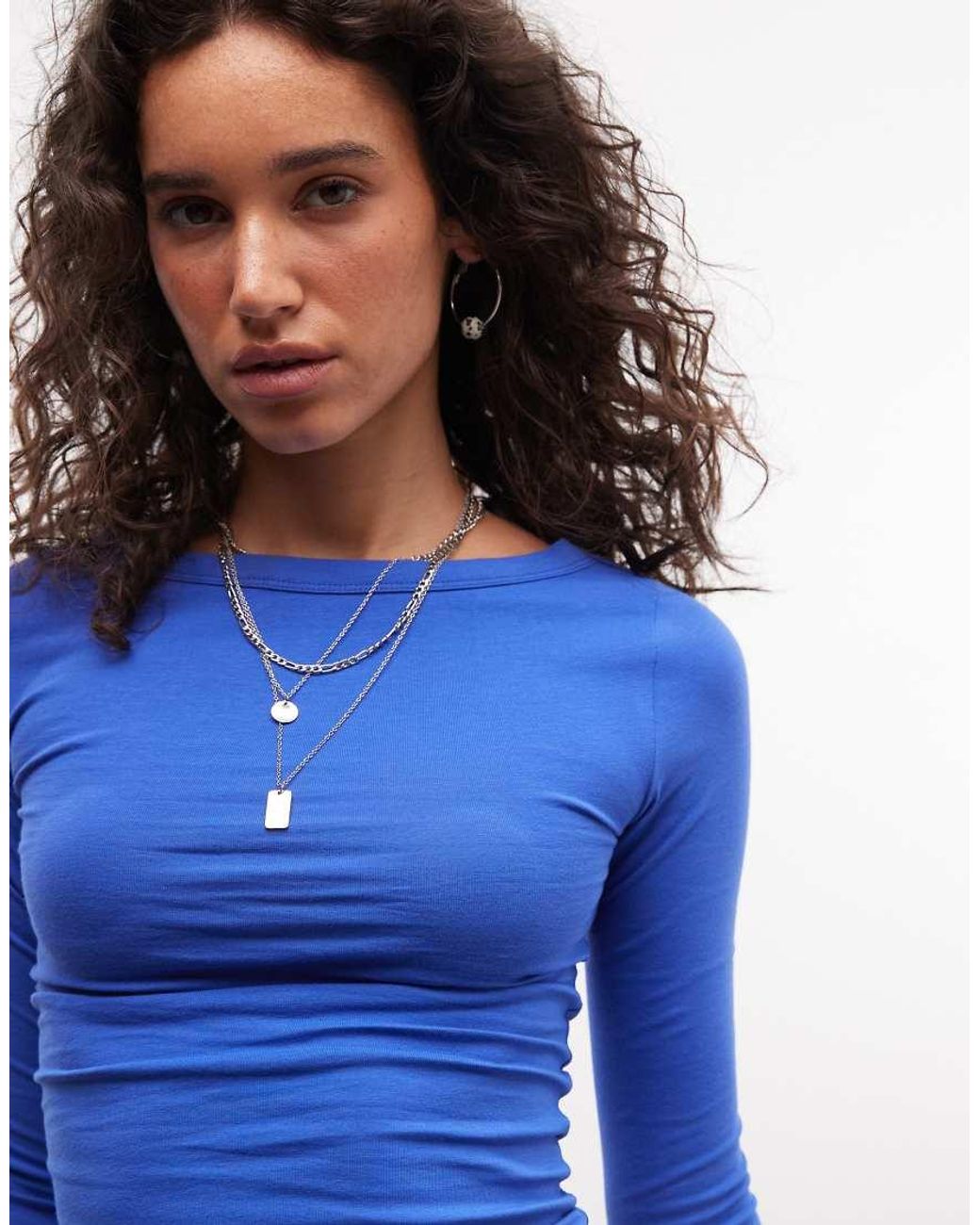 Collusion Blue Slash Neck 3/4 Sleeve Top