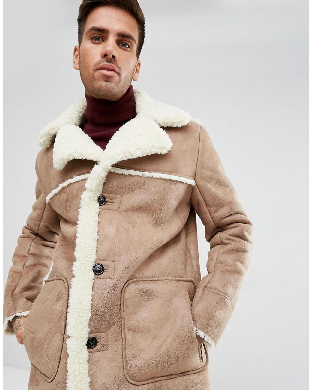 ASOS Asos Faux Shearling Coat In Camel for Men | Lyst