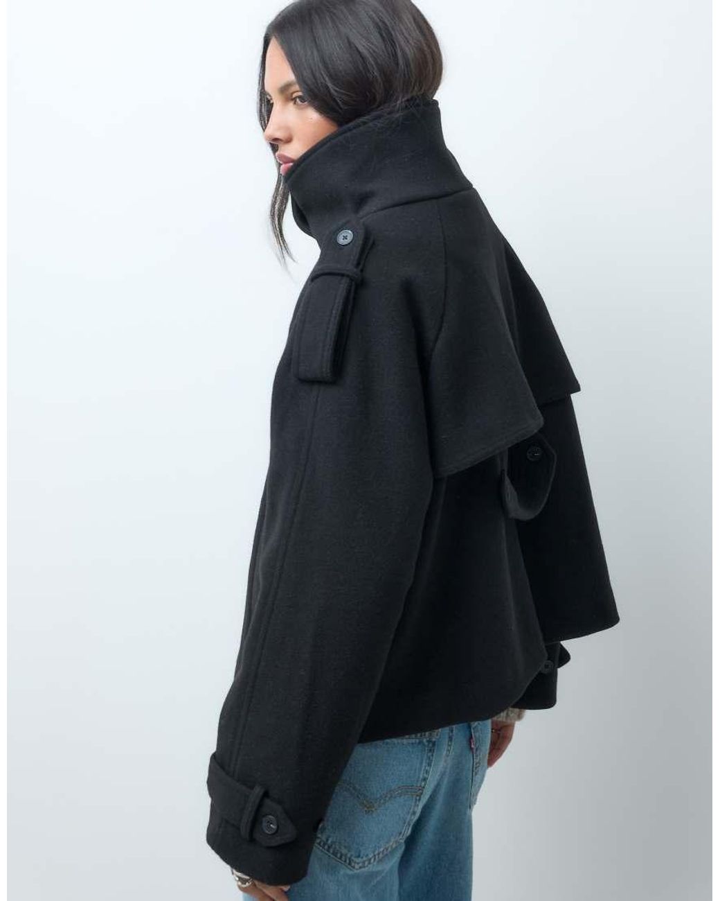 ASOS Blue Cropped Formal Funnel Cape Coat