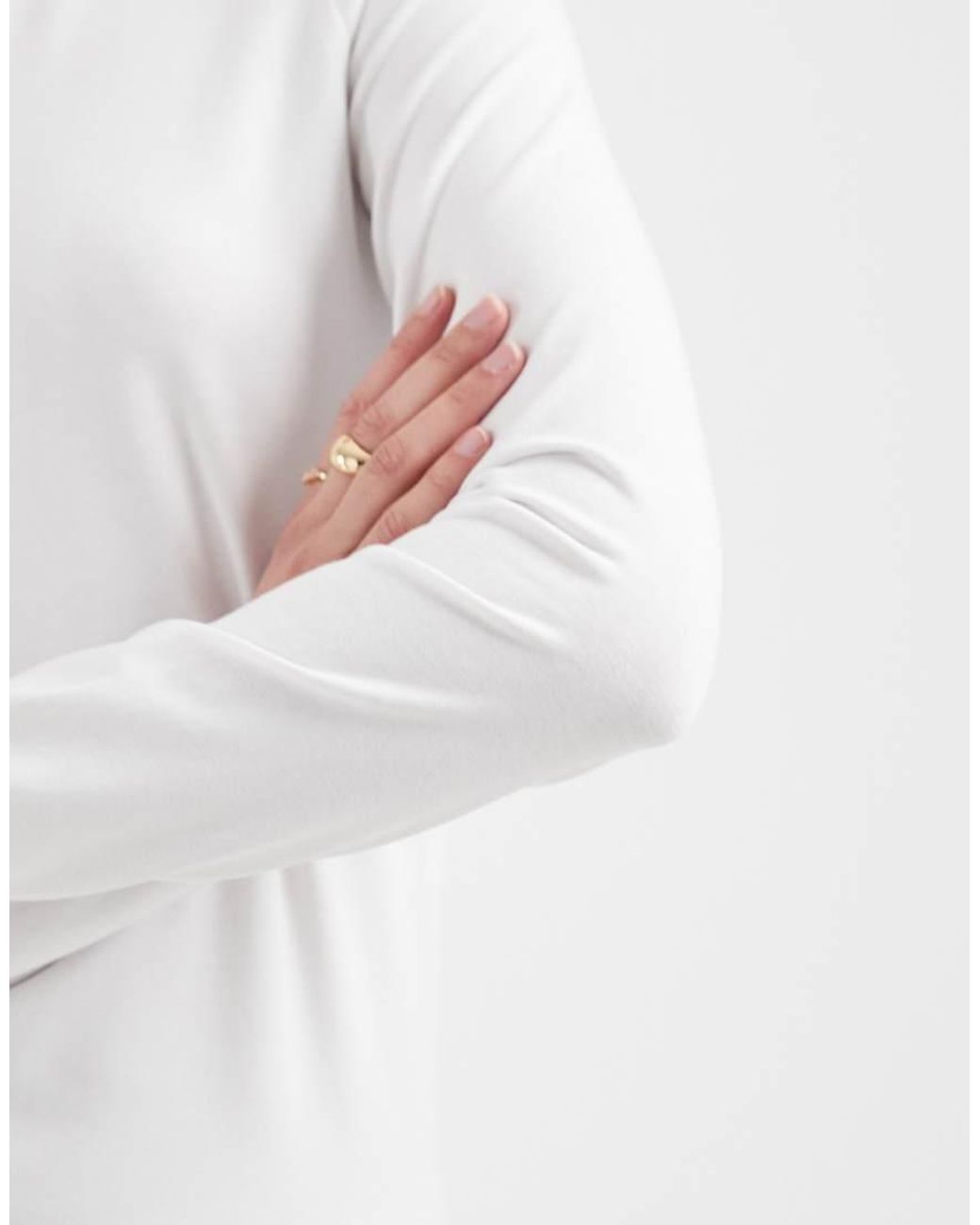 ASOS White Cotton Long Sleeve Round Neck Top