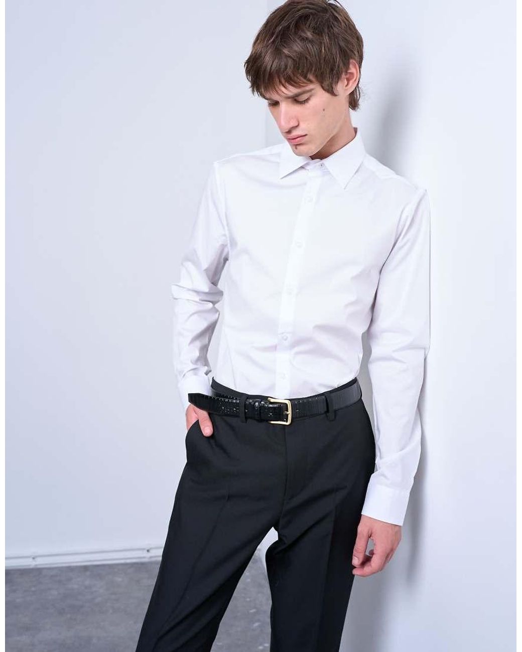 Topman White Long Sleeve Formal Stretch Shirt for men