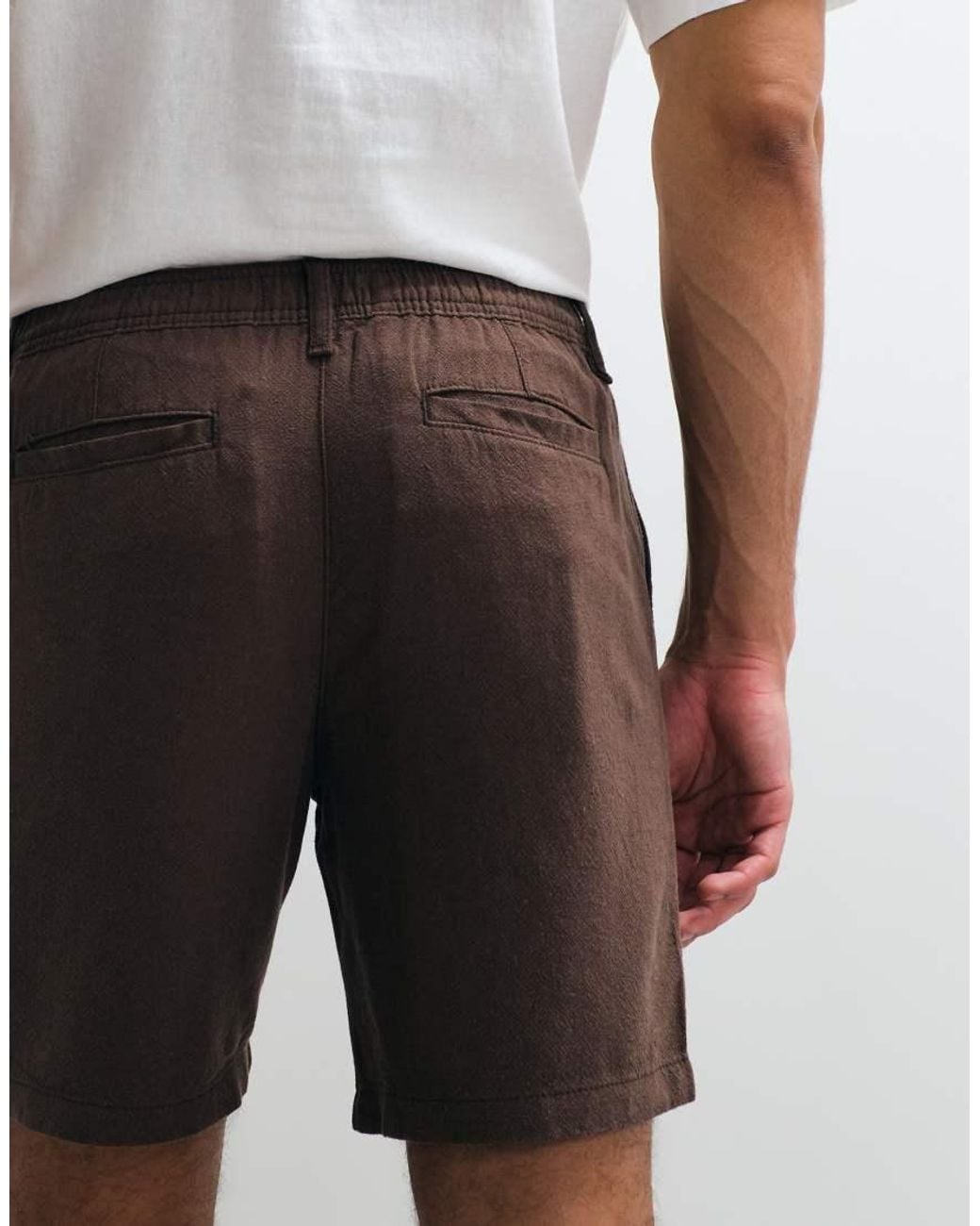 ASOS Brown Slim Linen Blend Shorts for men