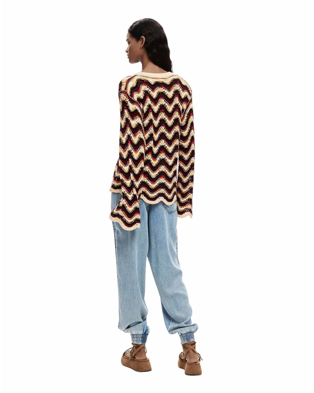 Desigual Orange – häkelpullover mit buntem zickzack-muster
